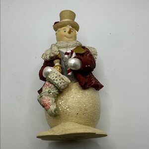 Festive Snowman Figurine with Gold and Red Accents